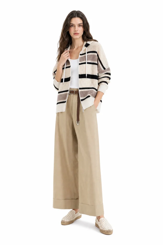 Striped Cotton Knit Hooded Jacket - model view 1
