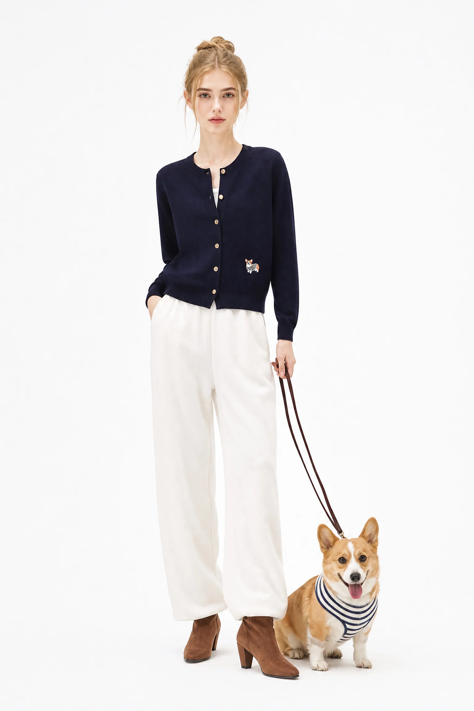 Wool-Blend Button-Front Cardigan - model view 1