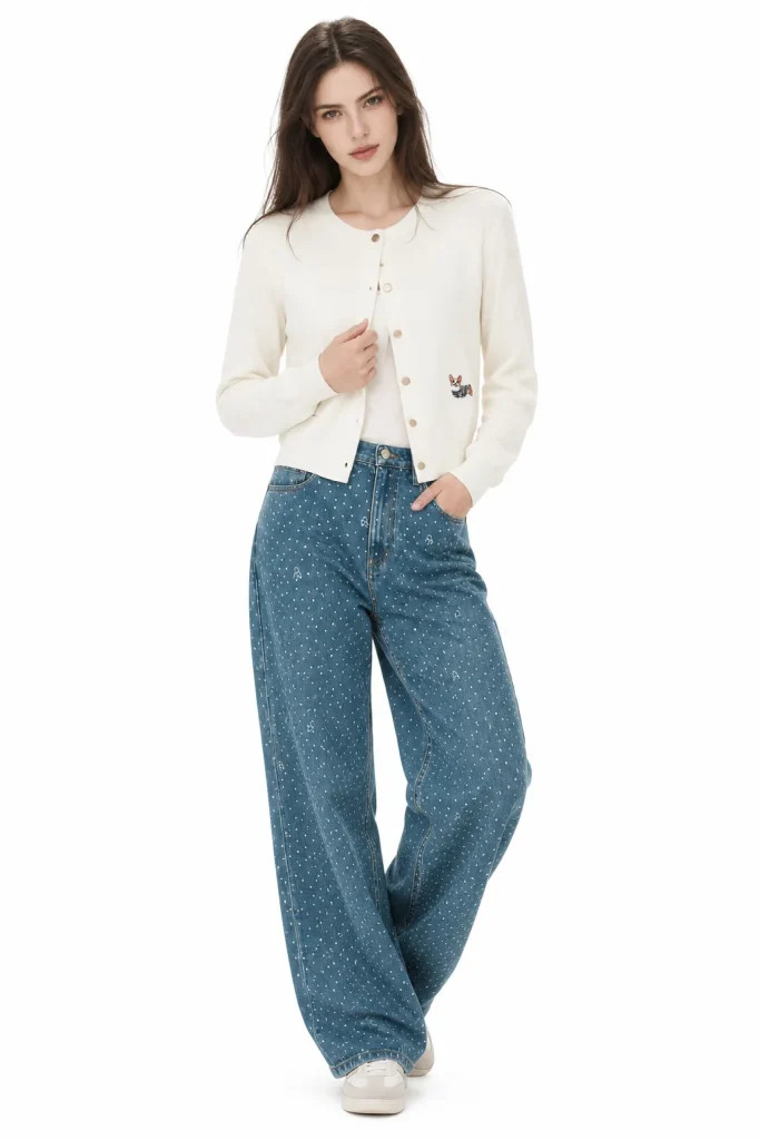Wool Blend Crewneck Cardigan - model view 1