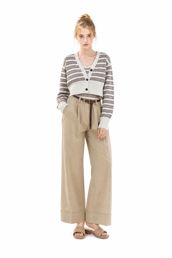 Striped Cotton Cropped Cardigan - model view 1