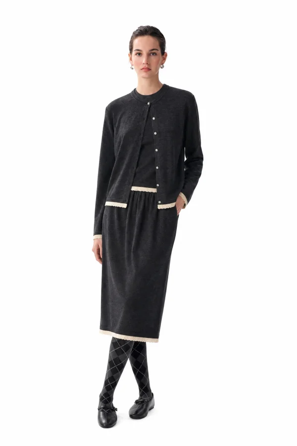 Wool-Blend Lace-Trim Cardigan - model view 1