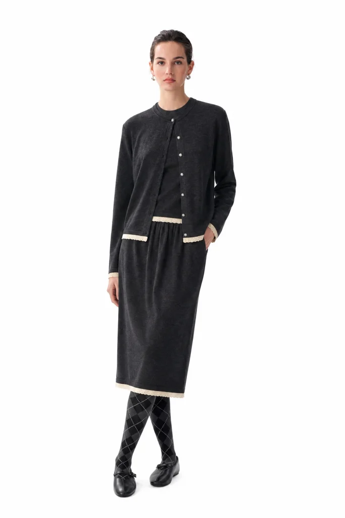 Wool-Blend Lace-Trim Cardigan - model view 1