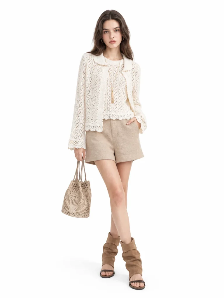 Openwork Cotton-Blend Knit Cardigan - model view 1