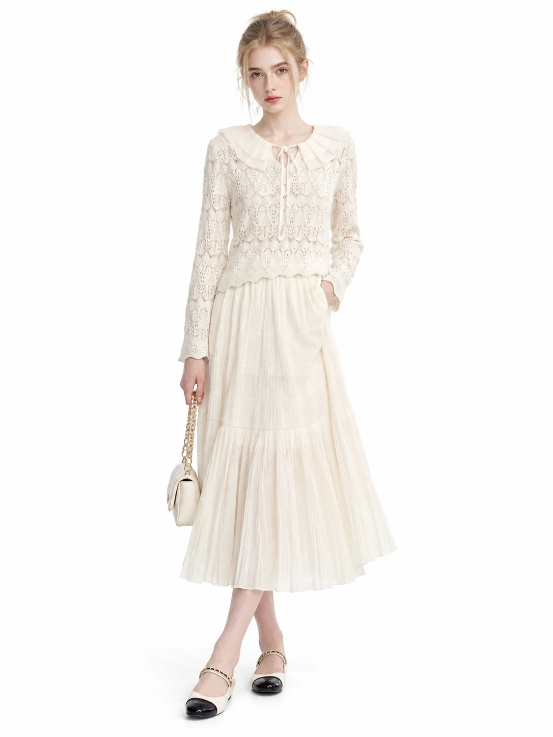 Fine-Gauge Openwork Knit Top - model view 1