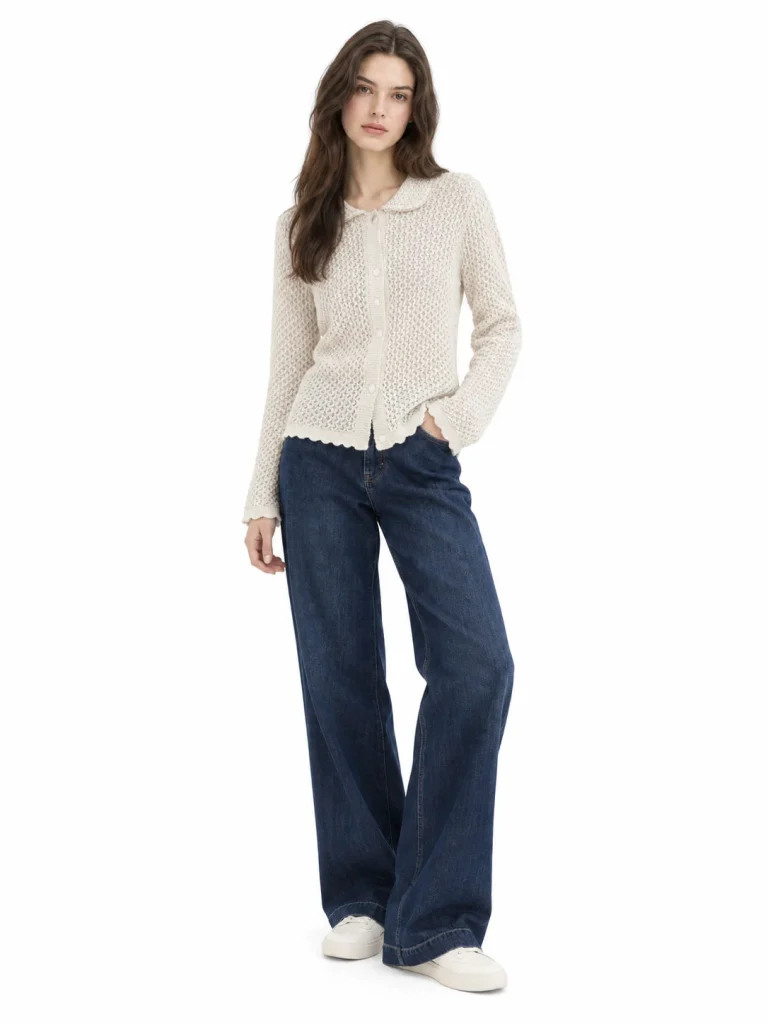 Textured Cotton Knit Cardigan - model view 1