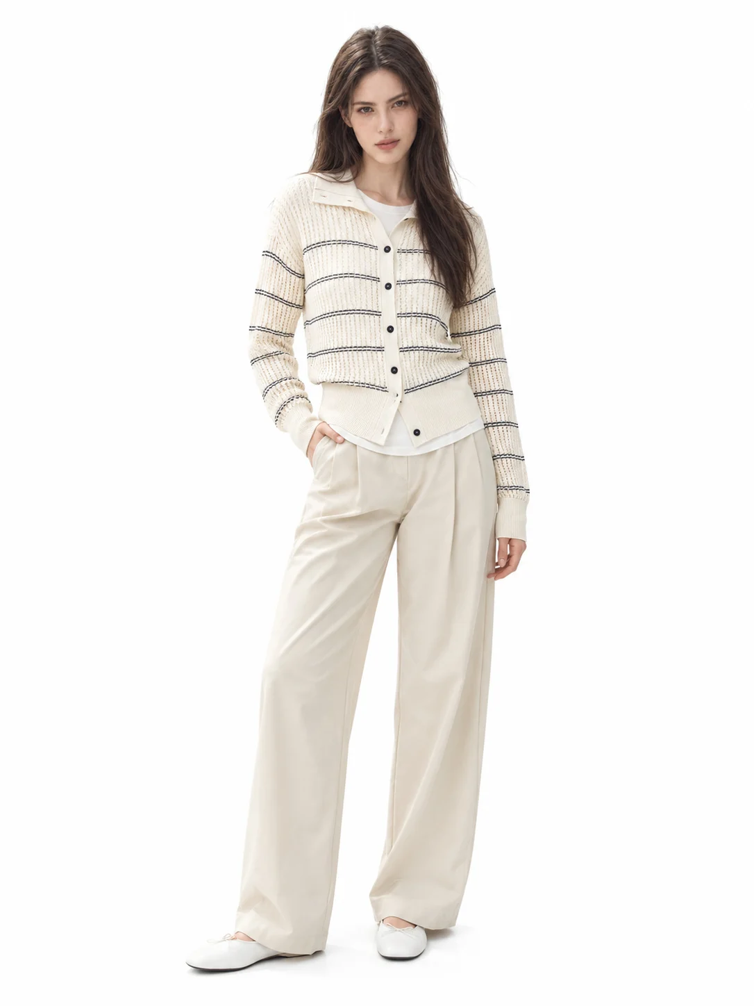 Openwork Striped Knit Cardigan - model view 1