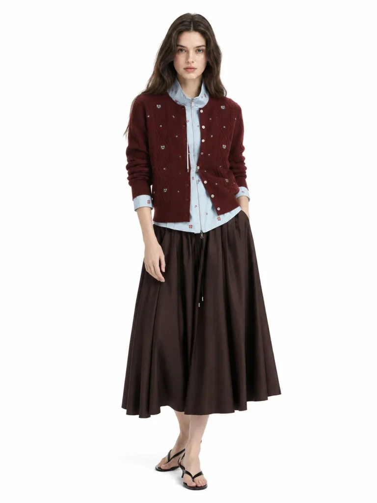 Australian Wool Embellished Cable Cardigan - model view 1