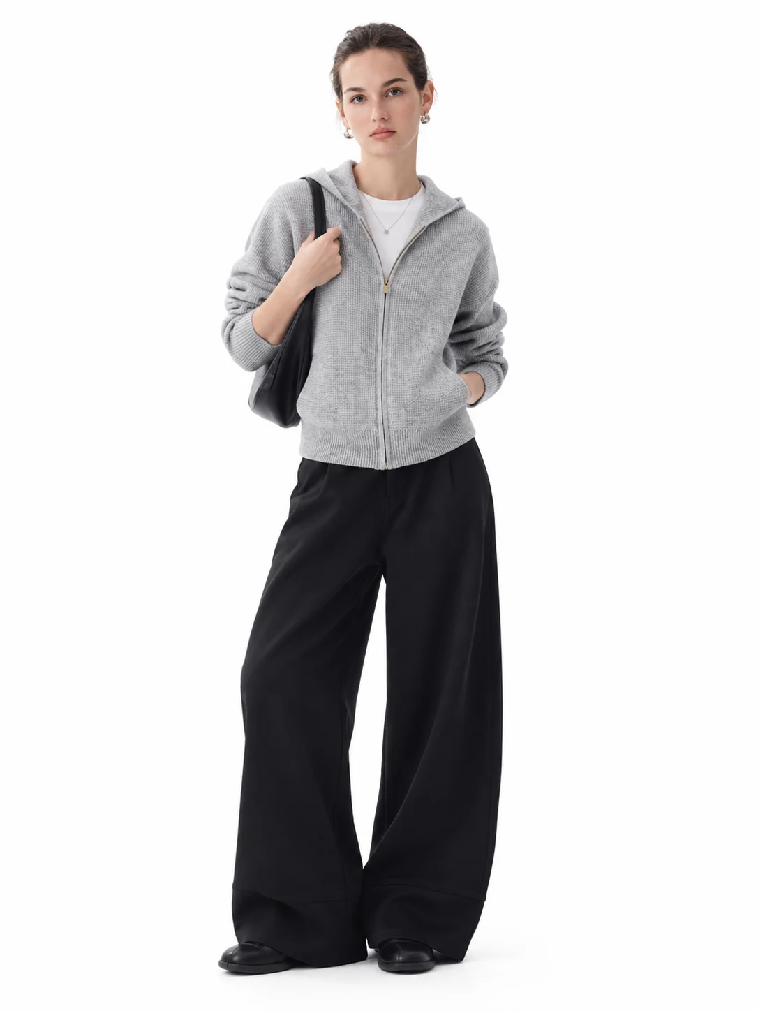 Textured Knit Hooded Cardigan - model view 1