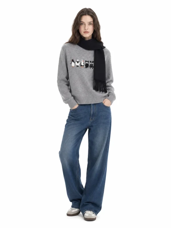 Australian Wool Penguin Motif Sweater - model view 1