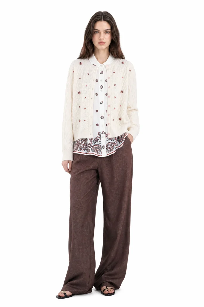 Wool Floral Cable-Knit Cardigan - model view 1