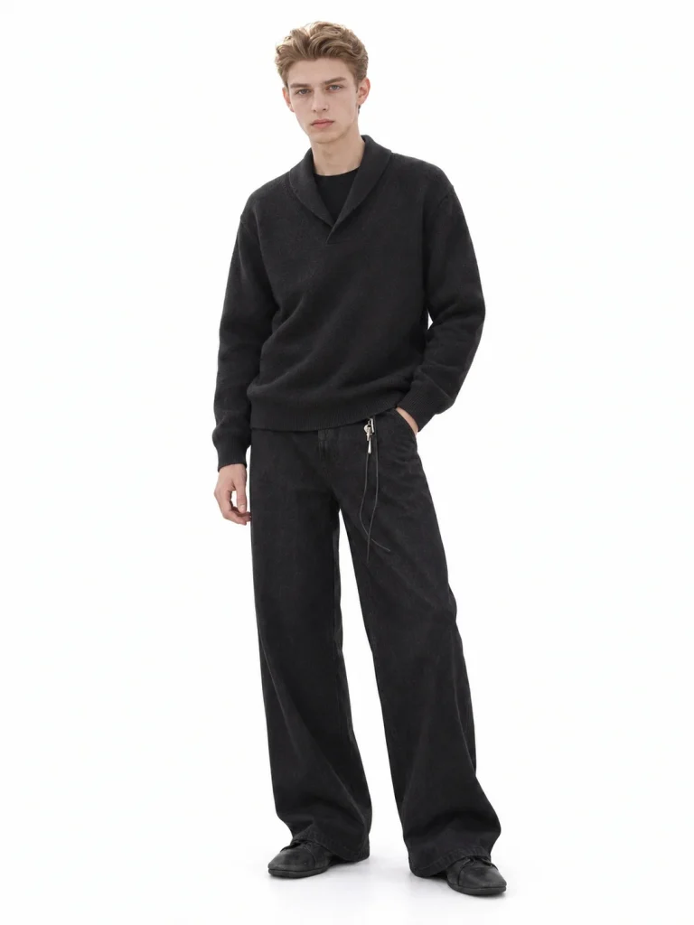 Pure Wool Shawl-Collar Pullover - model view 1