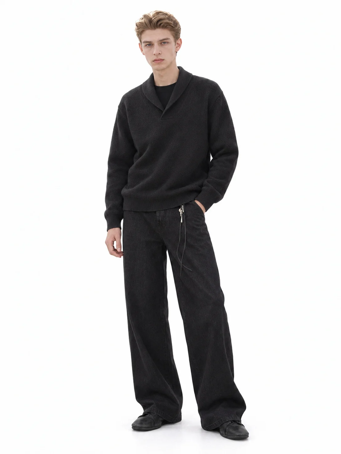 Pure Wool Shawl-Collar Pullover - model view 1