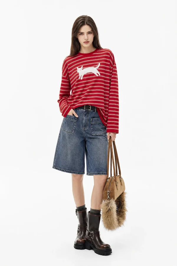 Striped Cotton-Blend Long-Sleeve Top - model view 1