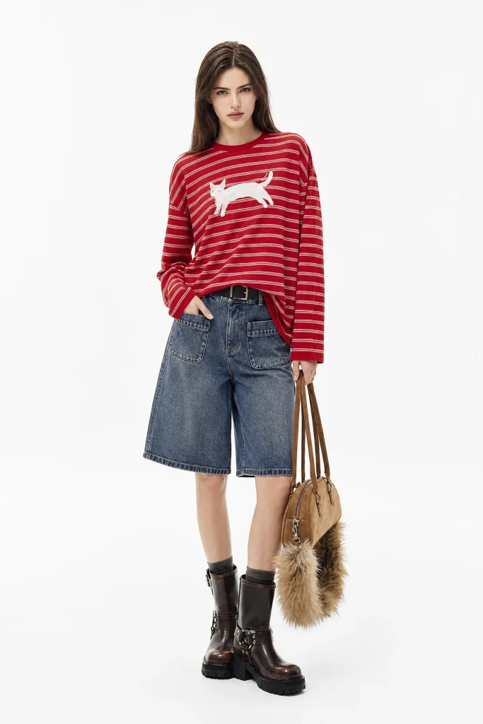 Striped Cotton-Blend Long-Sleeve Top - model view 1