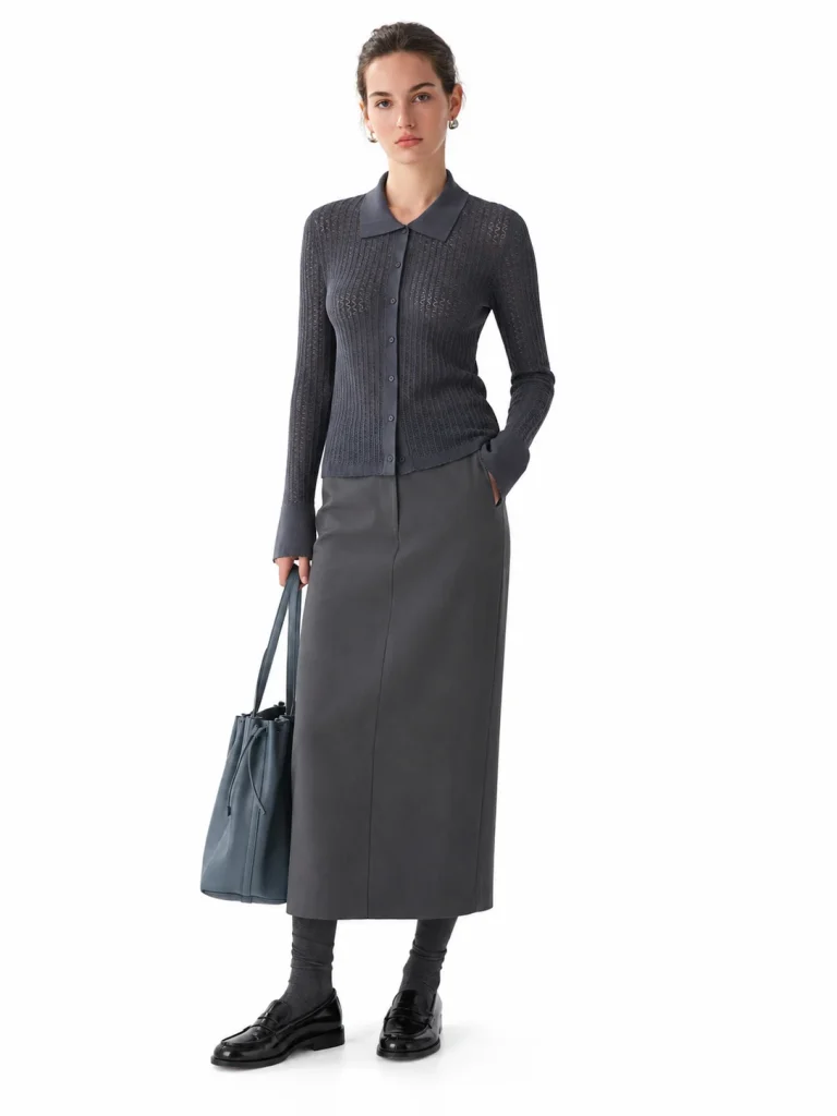 Wool Blend Openwork Cardigan - model view 1