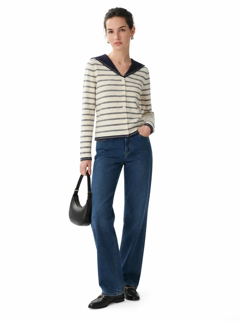 Striped Cotton-Lyocell Sailor Cardigan - model view 1