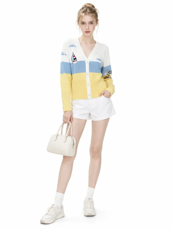 Combed Cotton Nautical Cardigan - model view 1