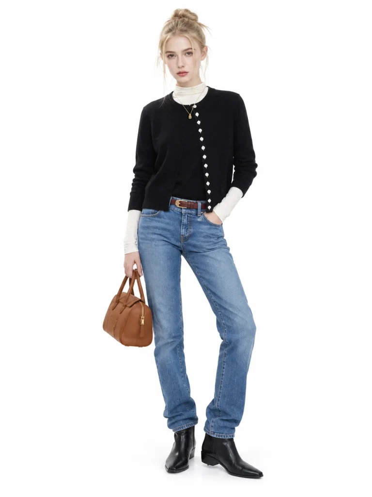 Fine Australian Wool Button Cardigan - model view 1