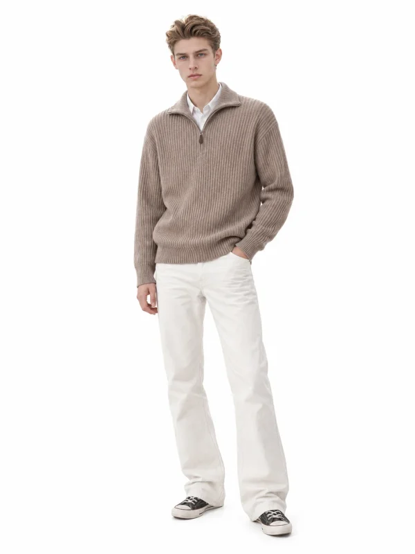 Cashmere Wool Rib-Knit Half-Zip Sweater - model view 1