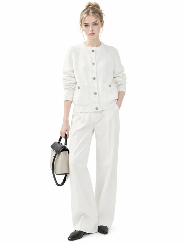 Combed Cotton Rib-Trim Cardigan - White - model view 1