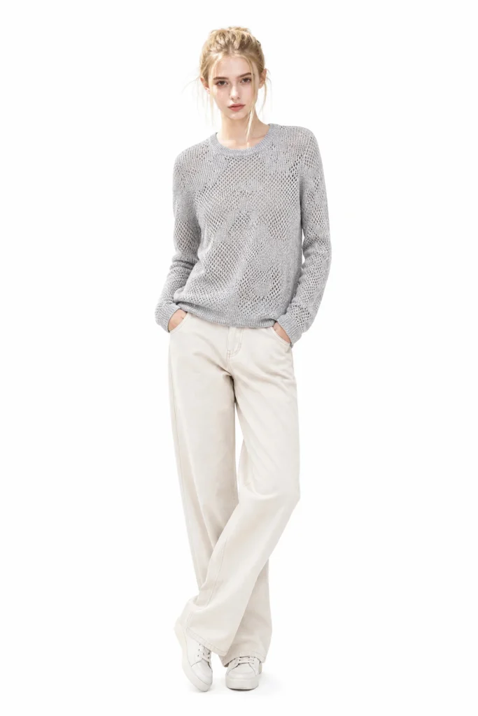 Mohair Wool Openwork Knit Sweater - model view 1