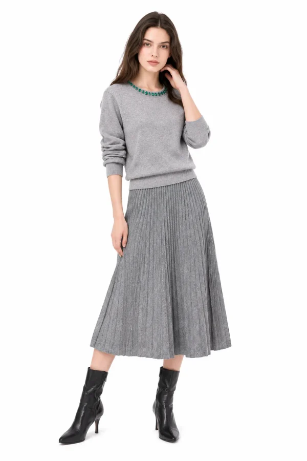 Embellished Australian Wool Crewneck Sweater - Grey - model view 1