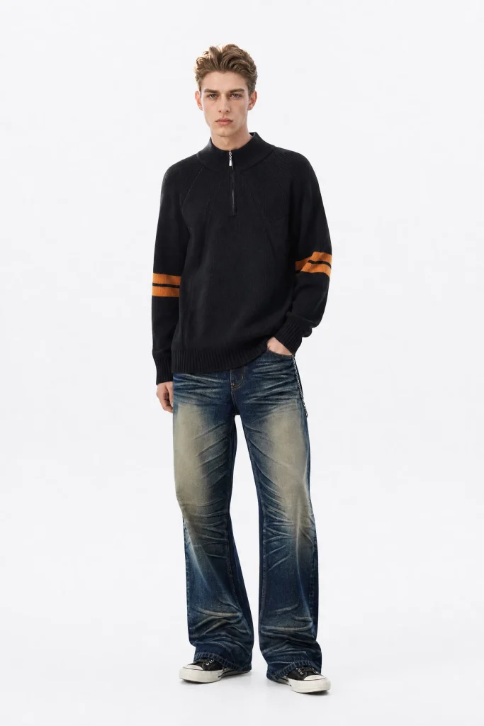 Pure Wool Half-Zip Ribbed Sweater - model view 1