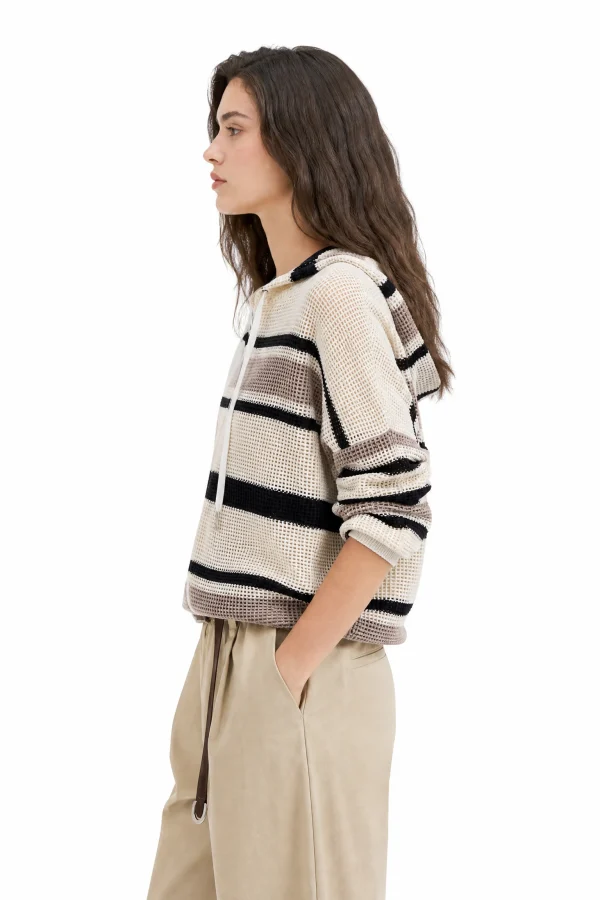 Striped Cotton Knit Hooded Jacket - model view 2