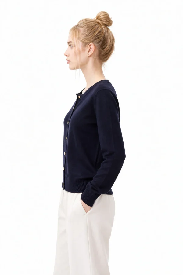 Wool-Blend Button-Front Cardigan - model view 2