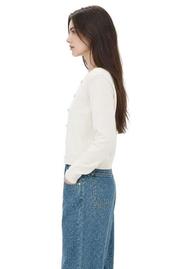 Wool Blend Crewneck Cardigan - model view 2