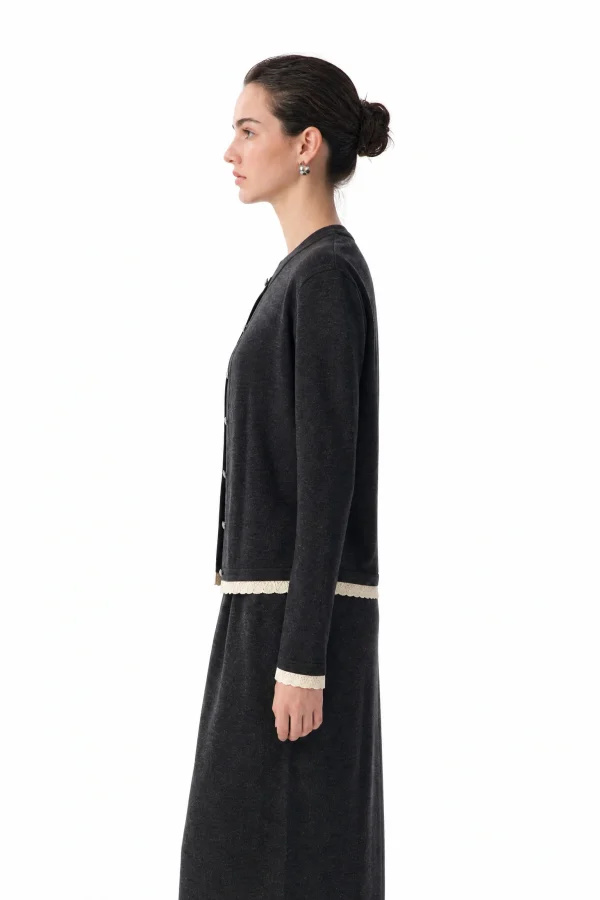 Wool-Blend Lace-Trim Cardigan - model view 2