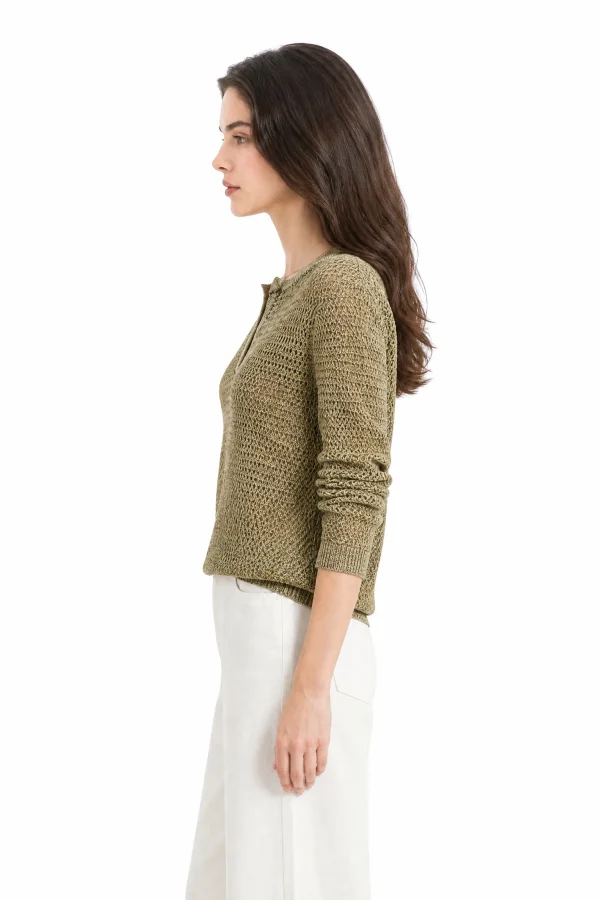 Fine-Gauge Cotton V-Neck Knit - model view 2