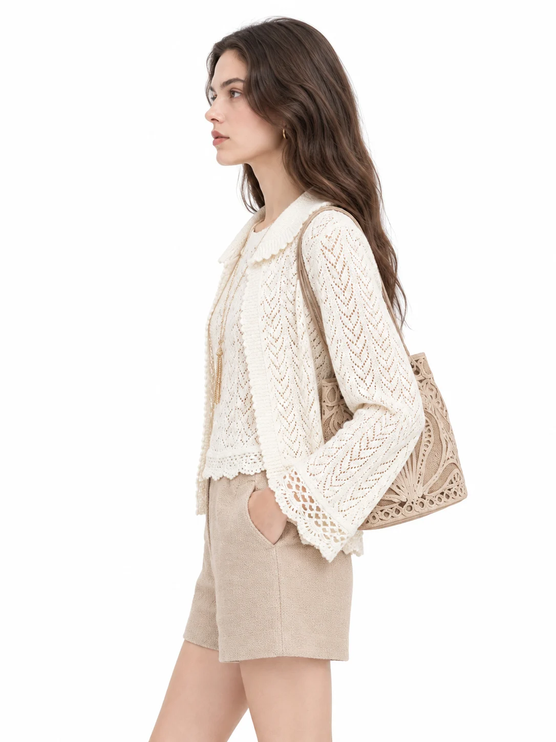 Openwork Cotton-Blend Knit Cardigan - model view 2