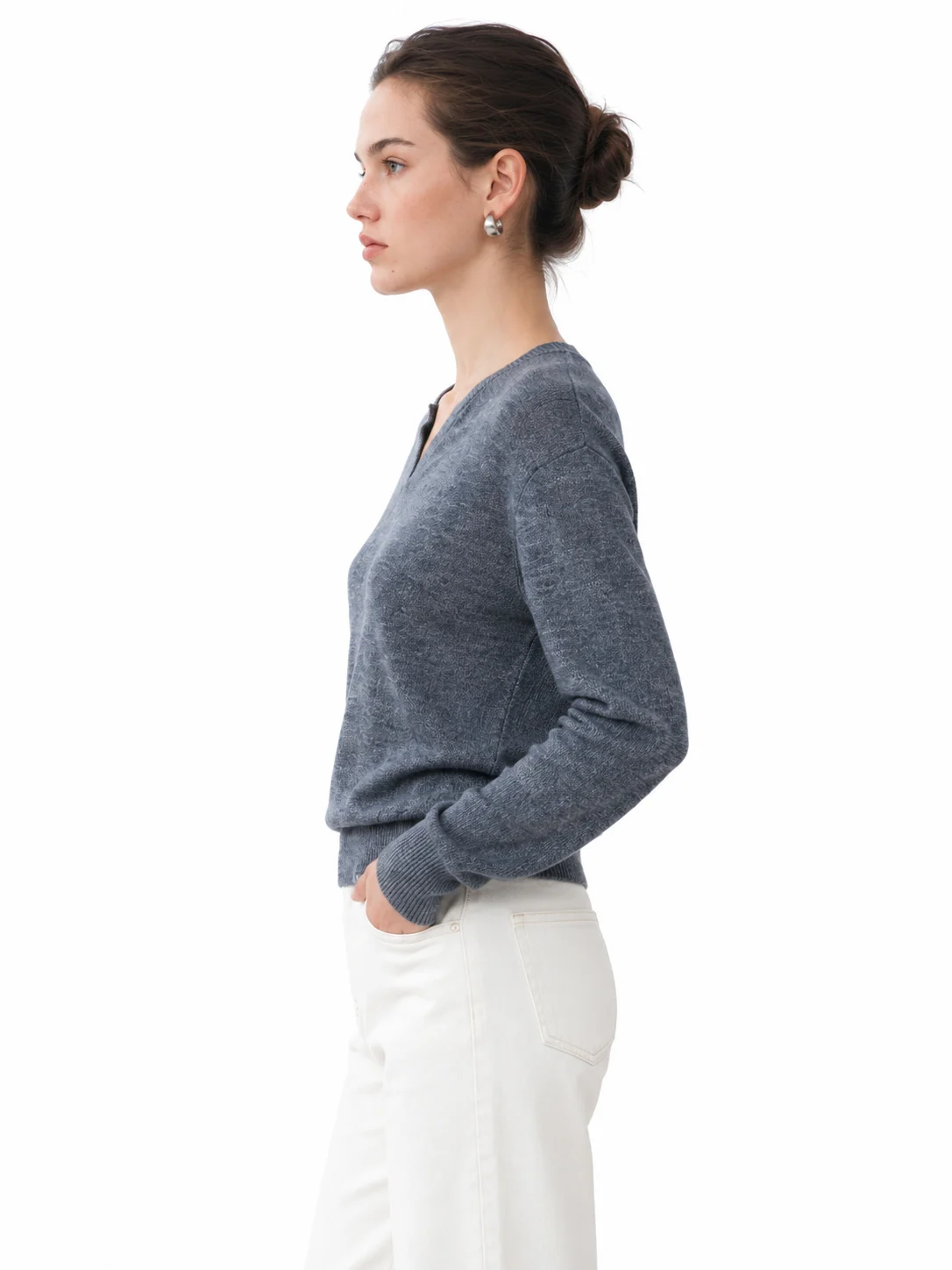 Fine Linen Rib-Knit Sweater - model view 2