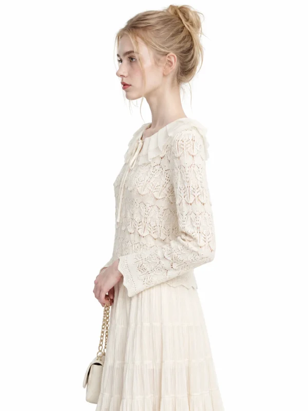 Fine-Gauge Openwork Knit Top - model view 2
