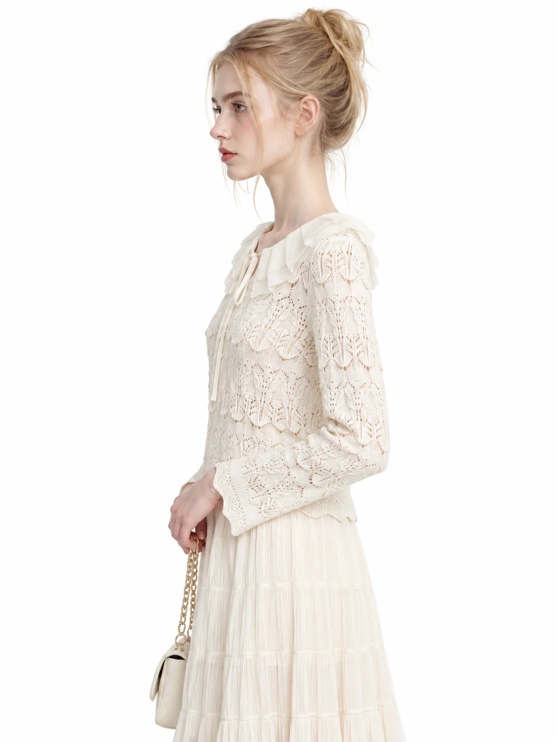 Fine-Gauge Openwork Knit Top - model view 2