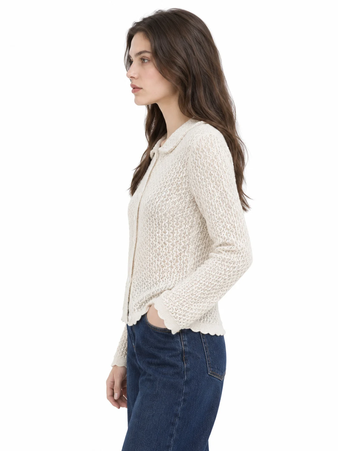 Textured Cotton Knit Cardigan - model view 2