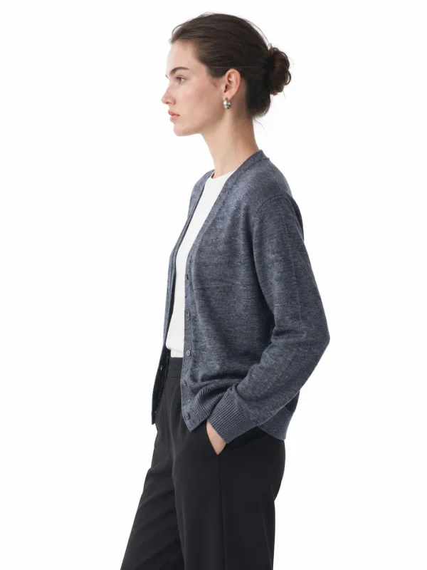 Refined Linen V-Neck Cardigan - model view 2
