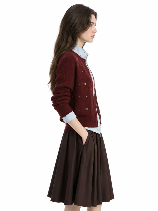 Australian Wool Embellished Cable Cardigan - model view 2