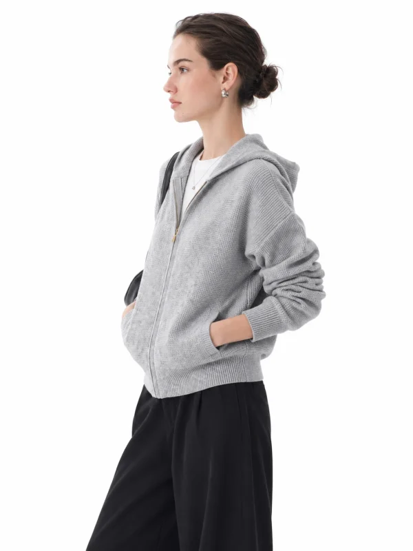 Textured Knit Hooded Cardigan - model view 2