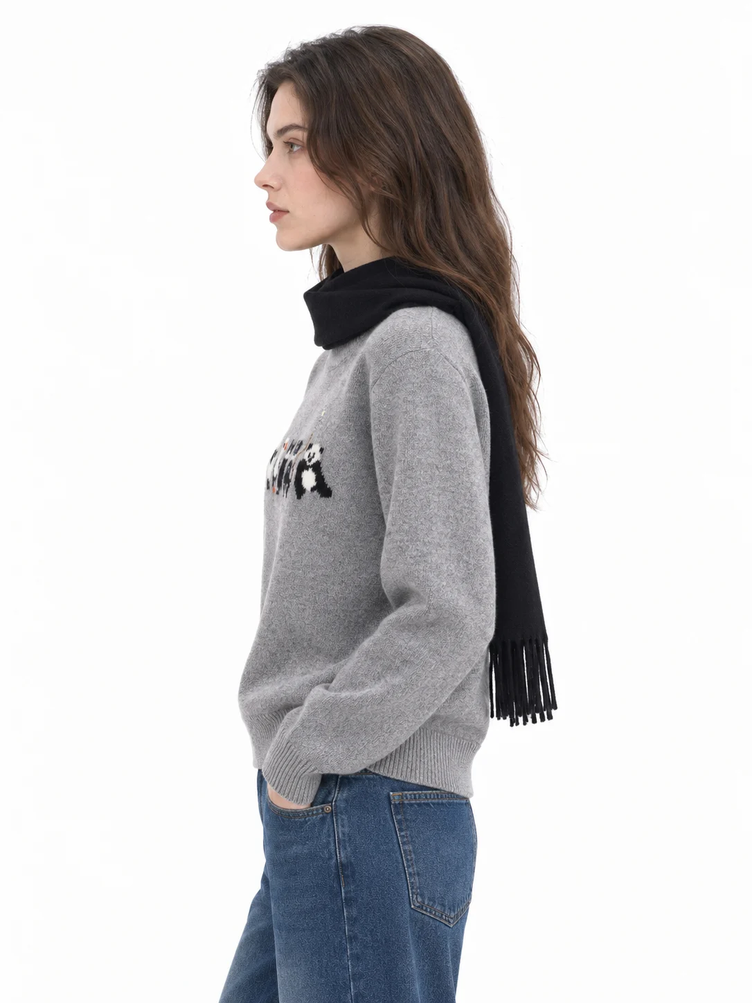 Australian Wool Penguin Motif Sweater - model view 2