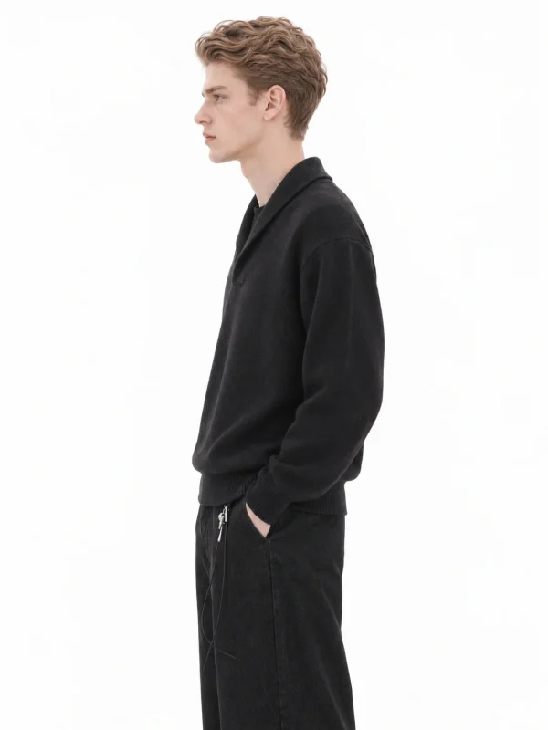 Pure Wool Shawl-Collar Pullover - model view 2