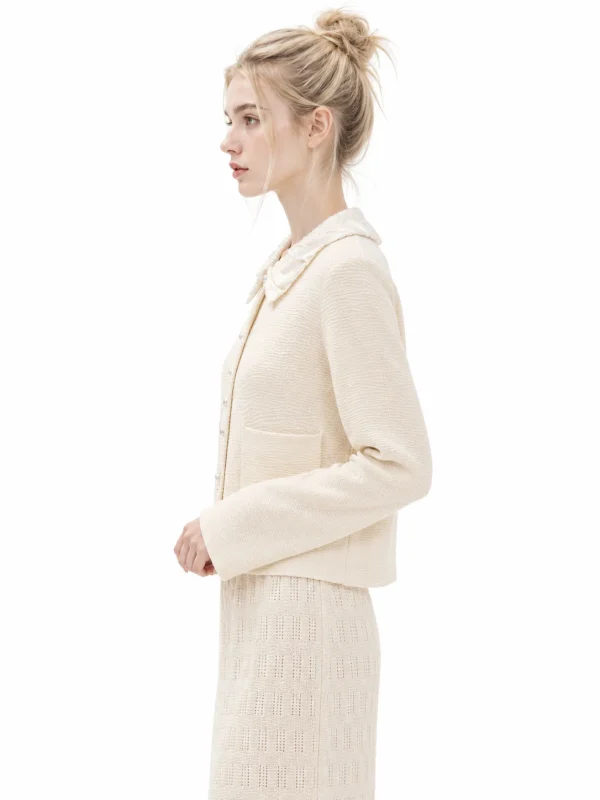 Wool Blend Gathered Collar Cardigan - model view 2