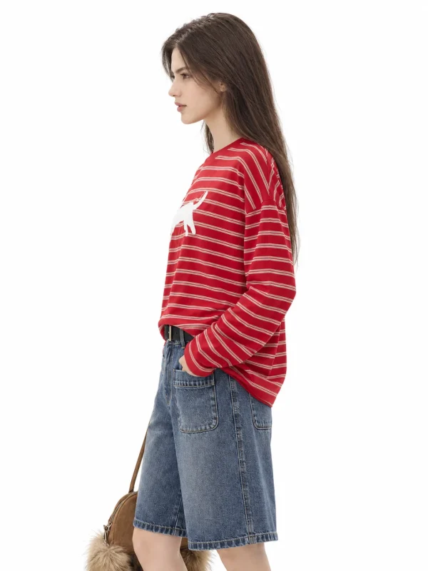 Striped Cotton-Blend Long-Sleeve Top - model view 2