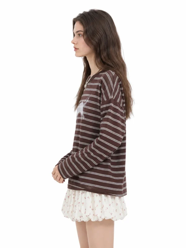 Striped Cotton-Blend Loose Knit Top - model view 2