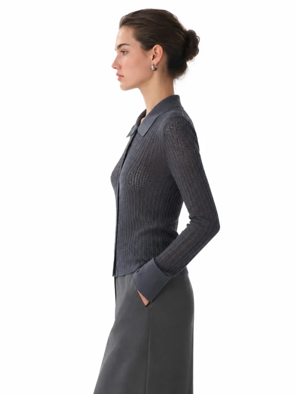 Wool Blend Openwork Cardigan - model view 2