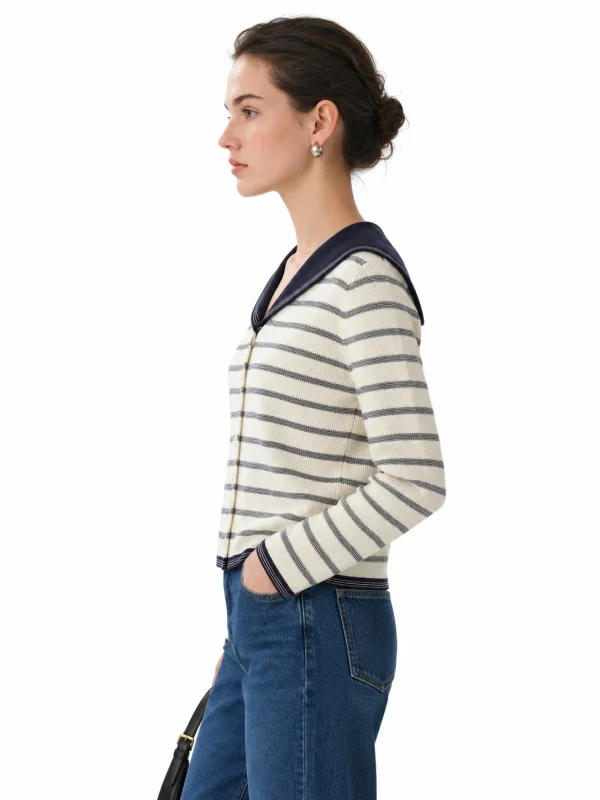 Striped Cotton-Lyocell Sailor Cardigan - model view 2