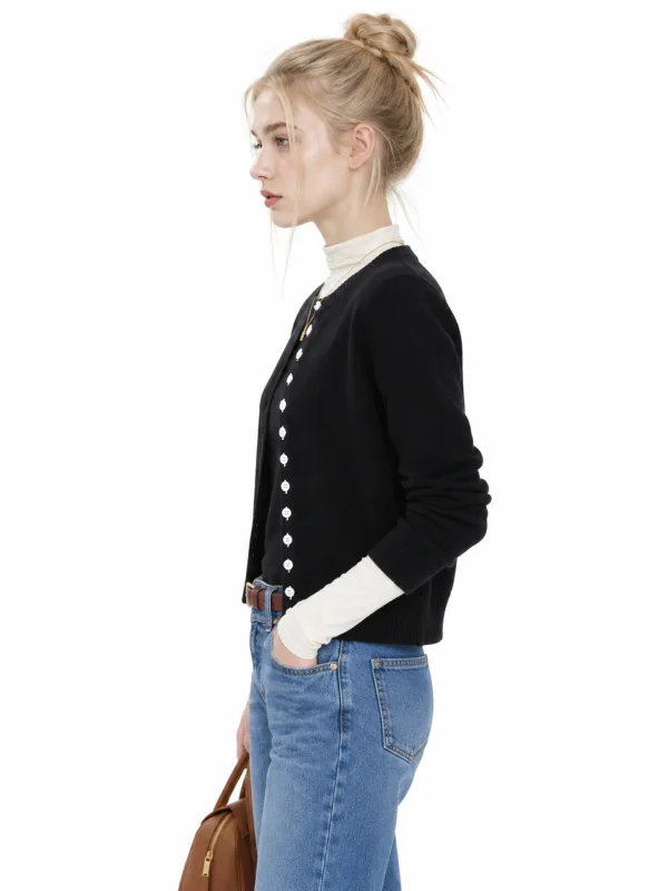 Fine Australian Wool Button Cardigan - model view 2
