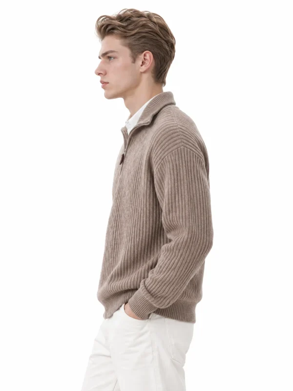 Cashmere Wool Rib-Knit Half-Zip Sweater - model view 2