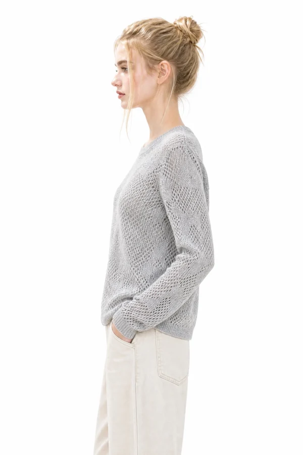 Mohair Wool Openwork Knit Sweater - model view 2